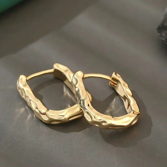 Small Hammered Hoop Earrings - Picture 5 of 5